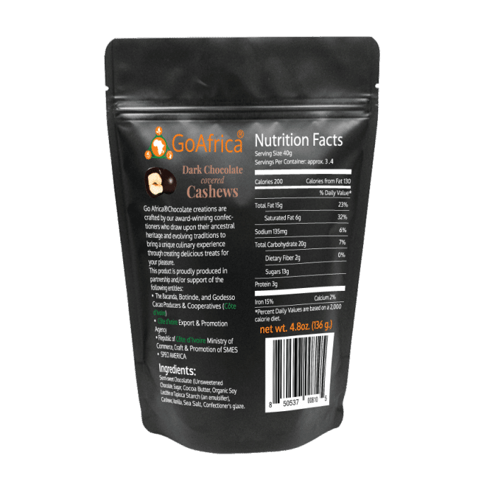 Go Africa® Dark Chocolate Covered Cashews, 4.41oz bag - Image 3